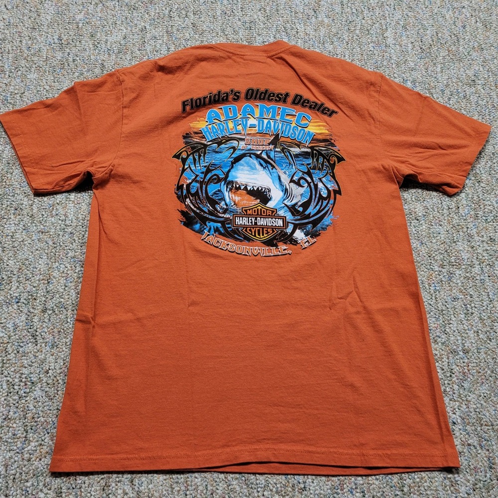 Harley Davidson‎ Shirt Mens Large Orange Motorcycle Rider Florida Beach Adamec